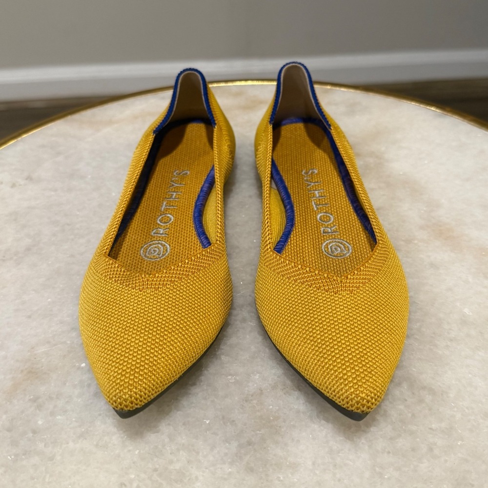 Rothy's The Point Flats Women's Size 5 Mustard Yellow Knit Pointed Toe Shoes - Picture 3 of 6
